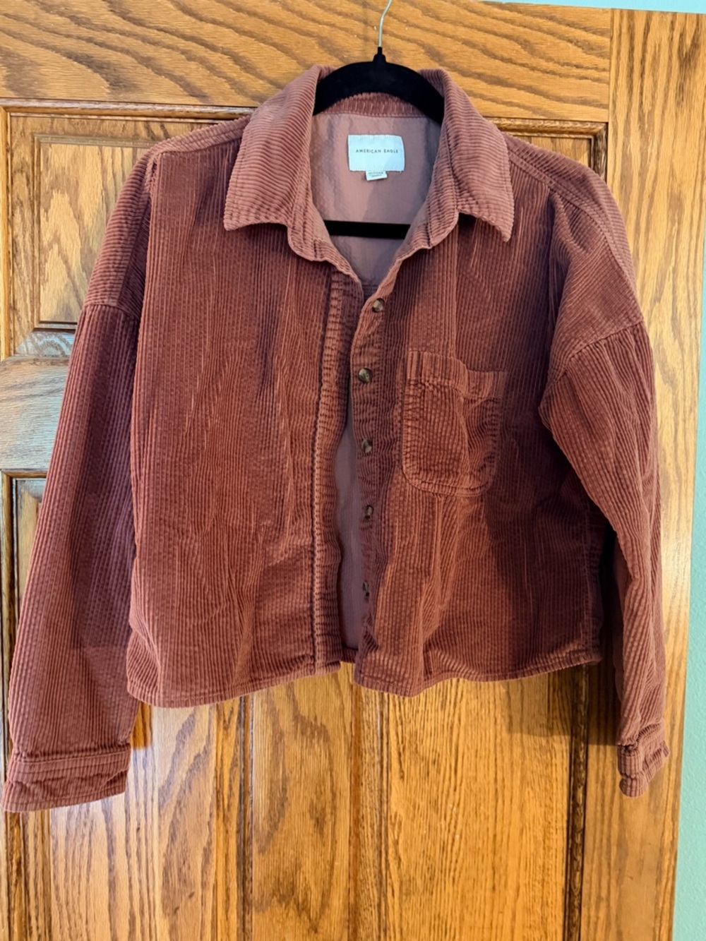American Eagle Corduroy Button-Up crop - Rust Brown